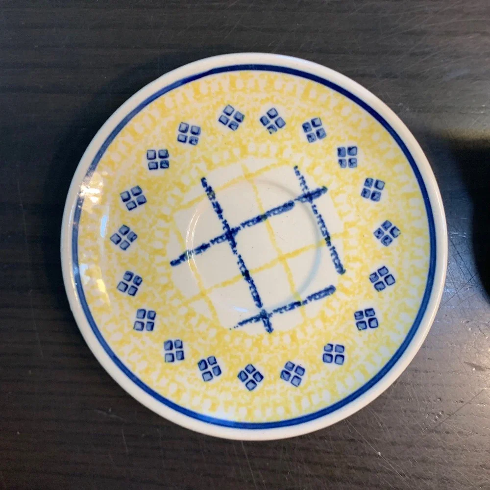 Ceramika Artystyczna Polish Pottery Tea Set Teapot Cup Saucer Yellow Blue READ